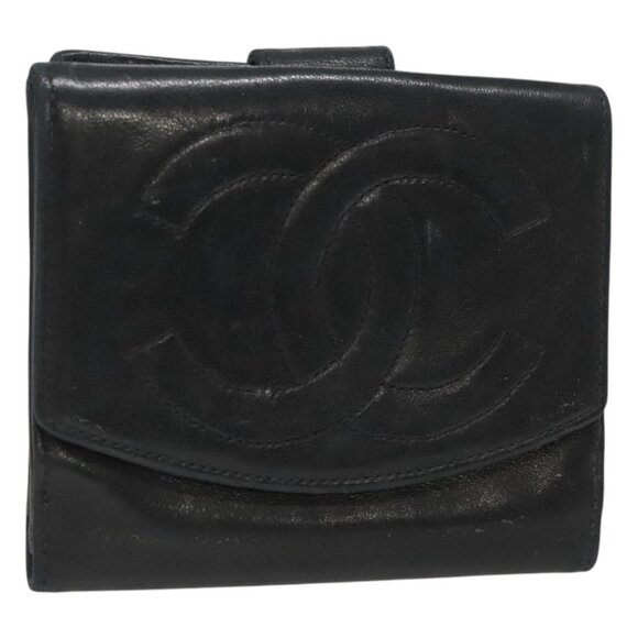 CHANEL Bifold Wallet Lamb Skin Black CC Auth - Picture 1 of 16